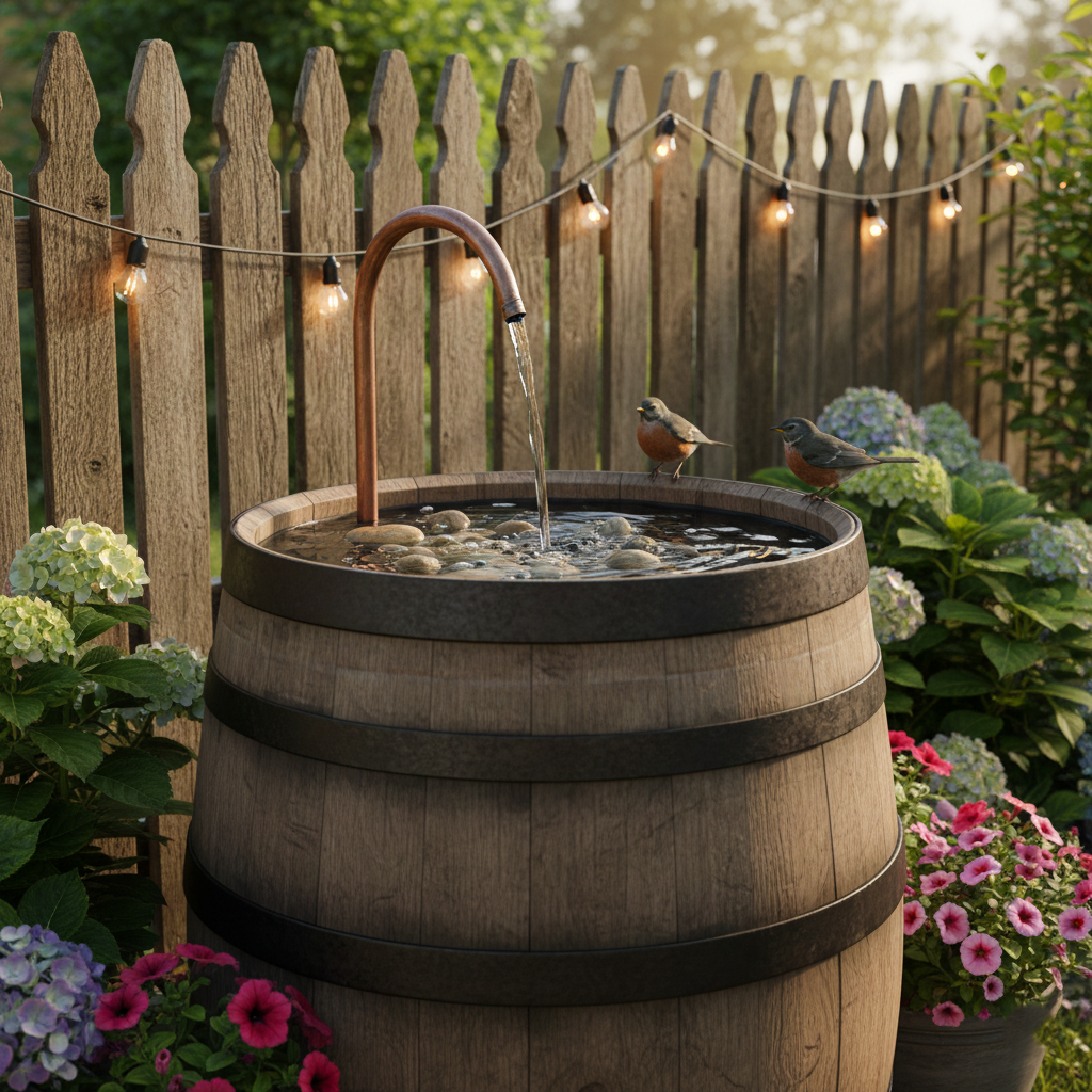 The Rustic Wine Barrel Waterfall